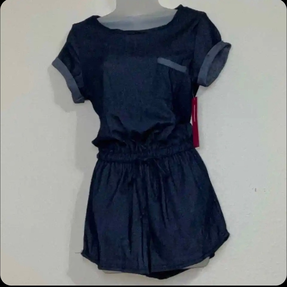 ShoSho SHORT SLEEVES STRETCH DENIM ROMPER (S)